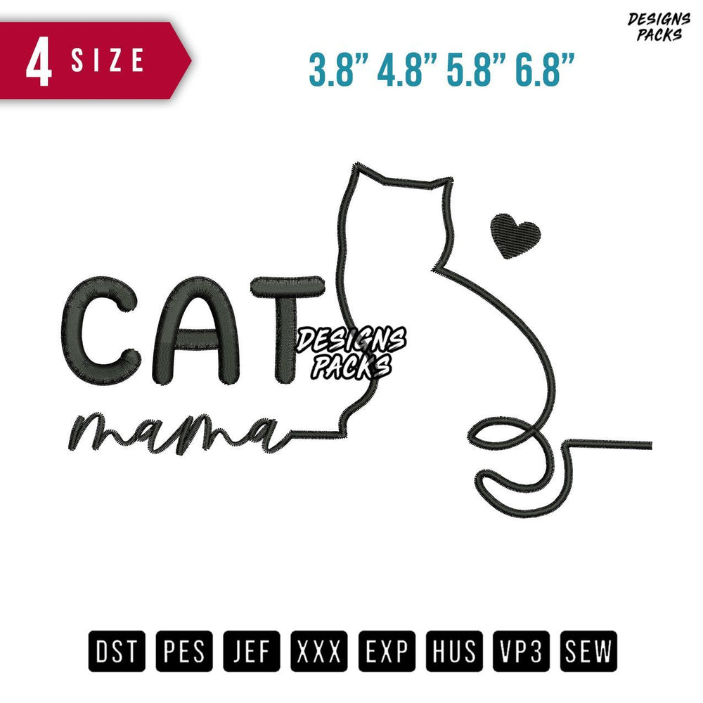 Cat Mama Love Embroidery Design