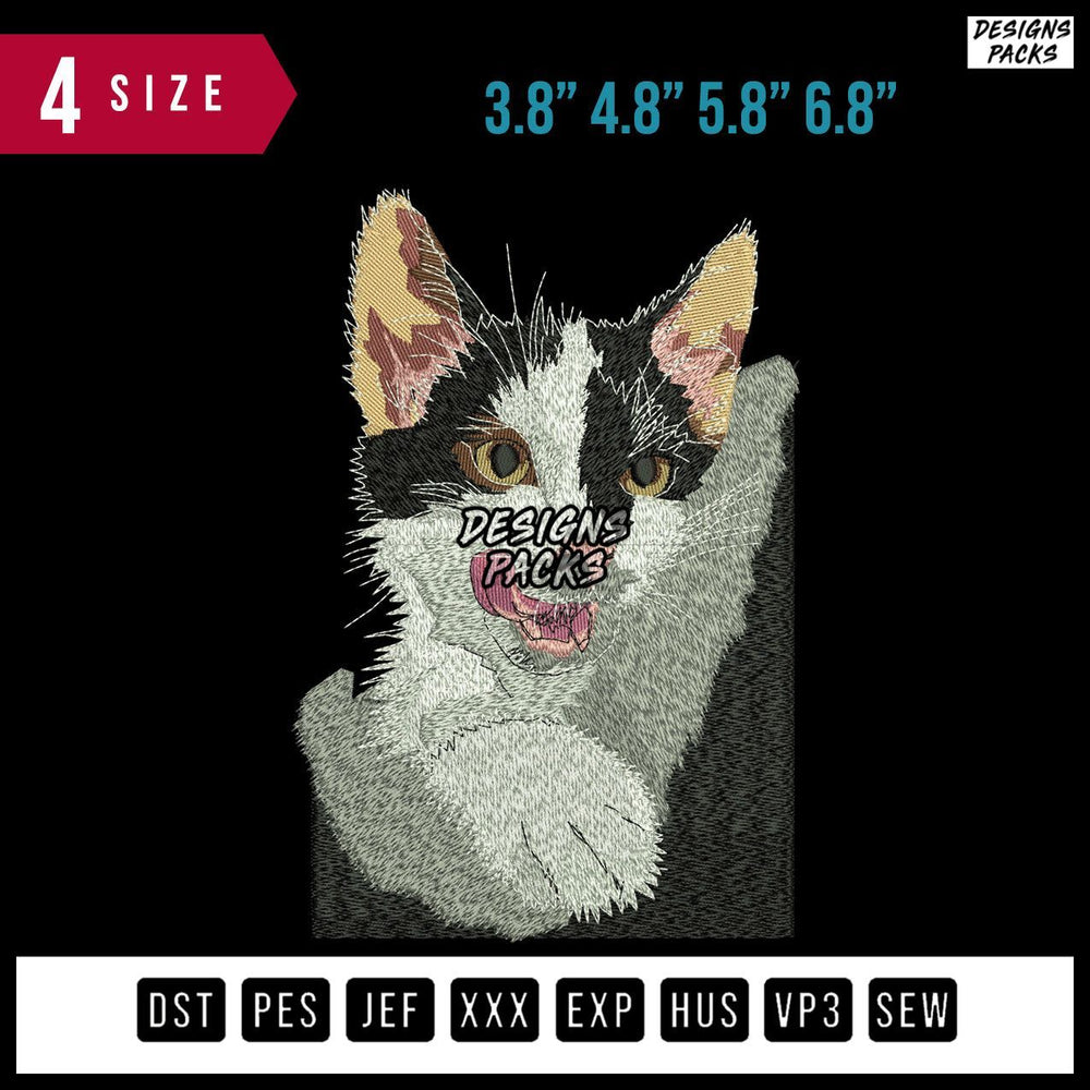 Cat On Pocket Embroidery Design