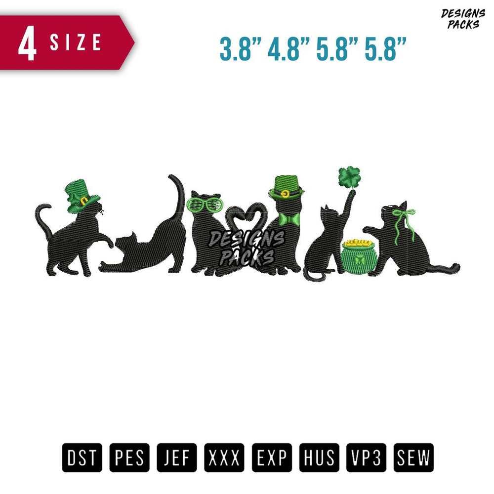 Cat Patricks Day Embroidery Design