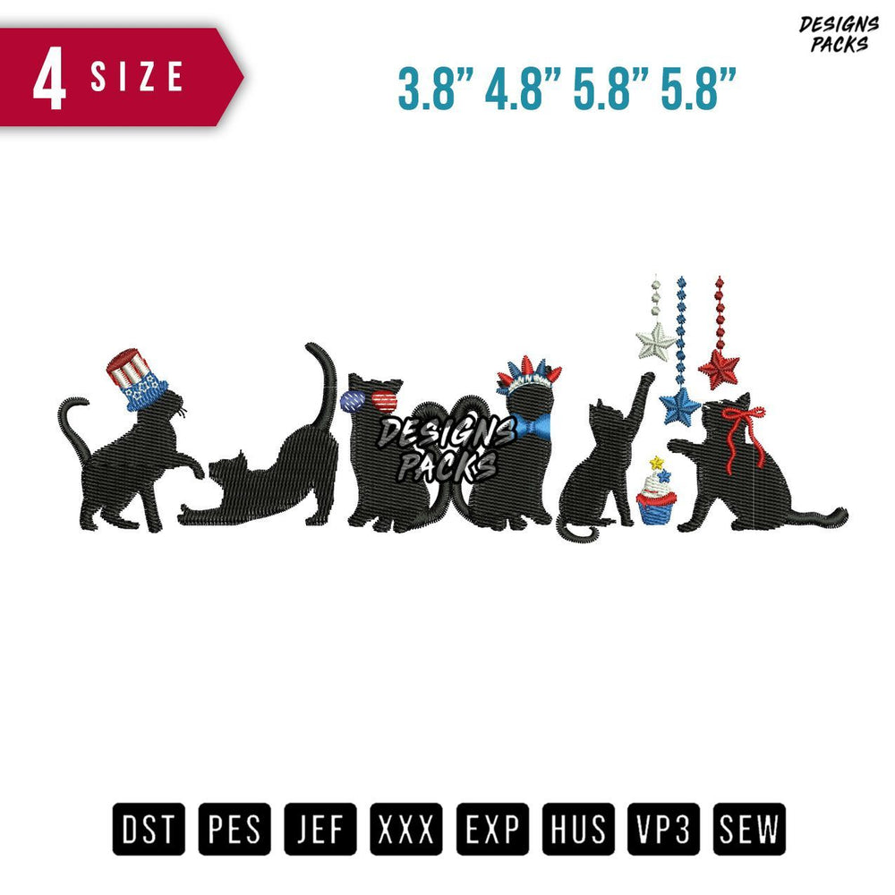 Cat Patriotik Embroidery Design