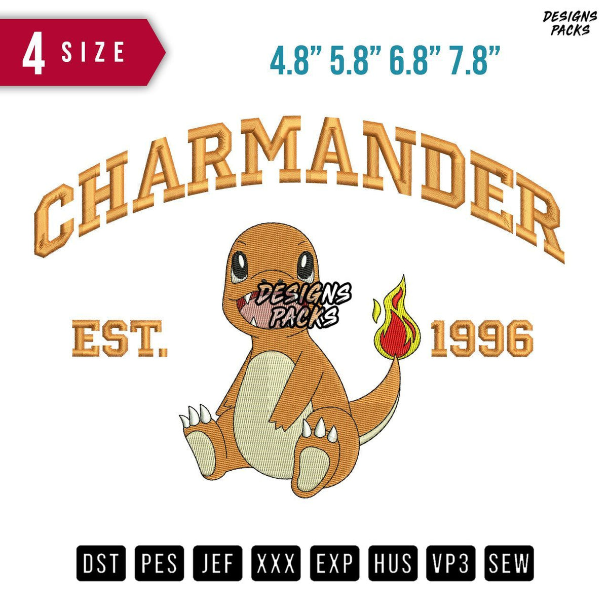 Charmander Est Embroidery Design