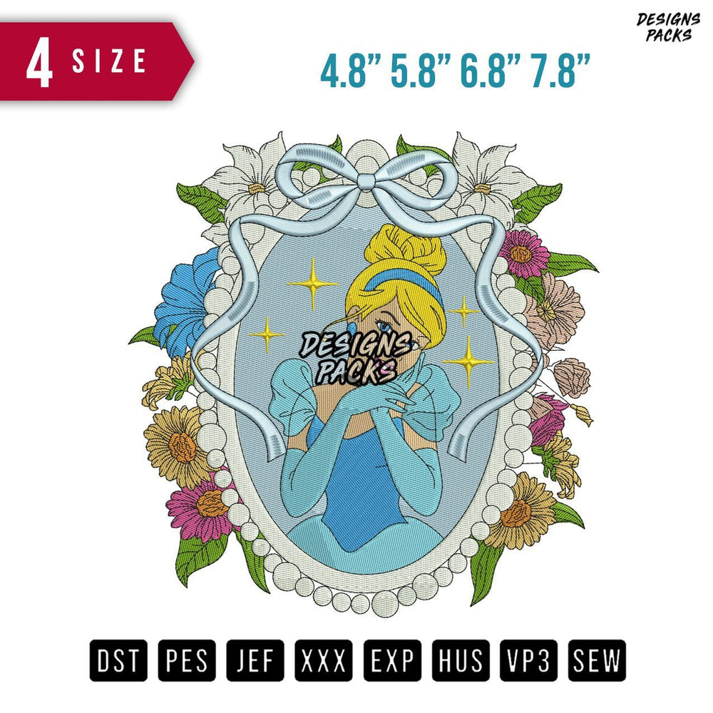 Cinderella Ribbon Frame Embroidery Design