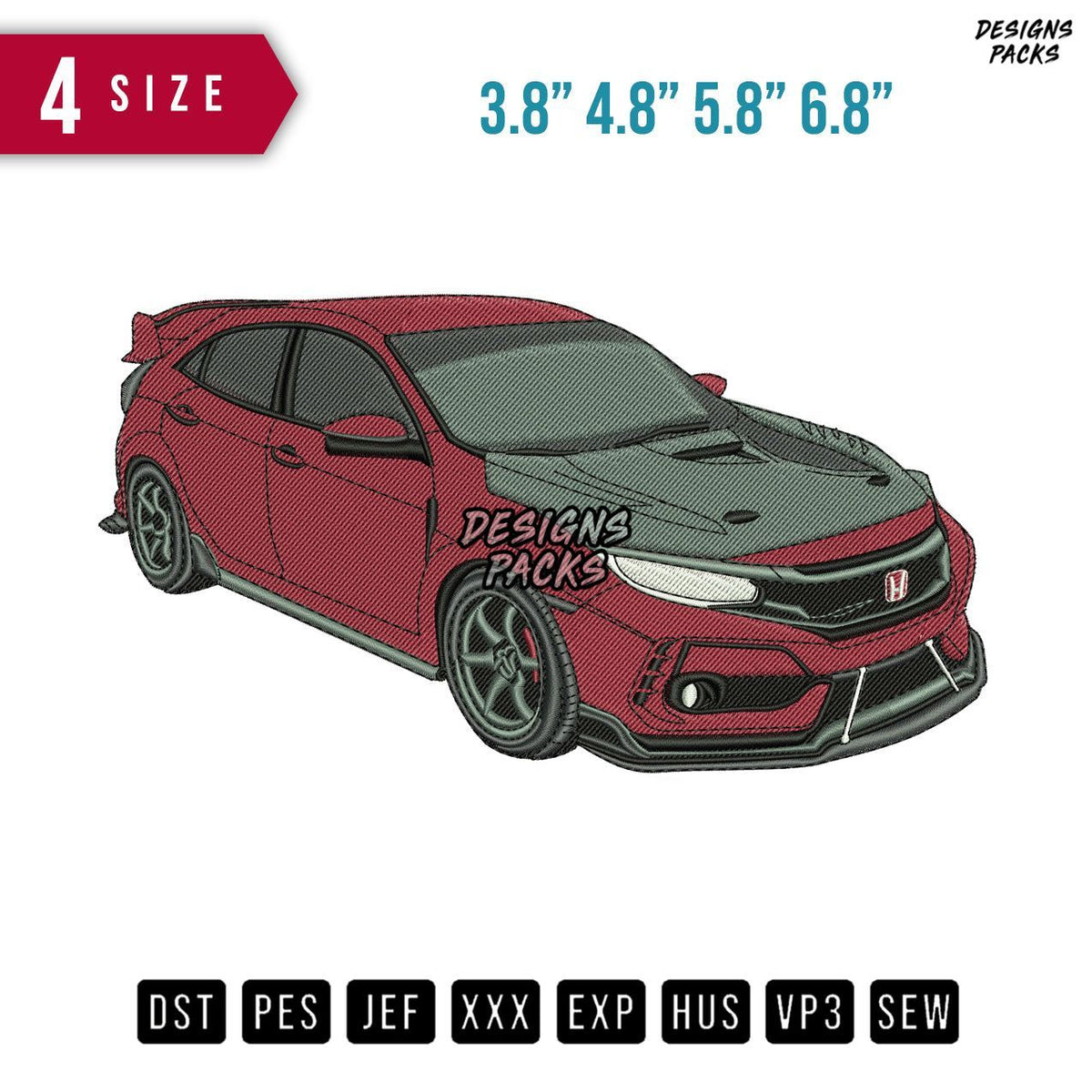 Civic Turbo Car Embroidery Design