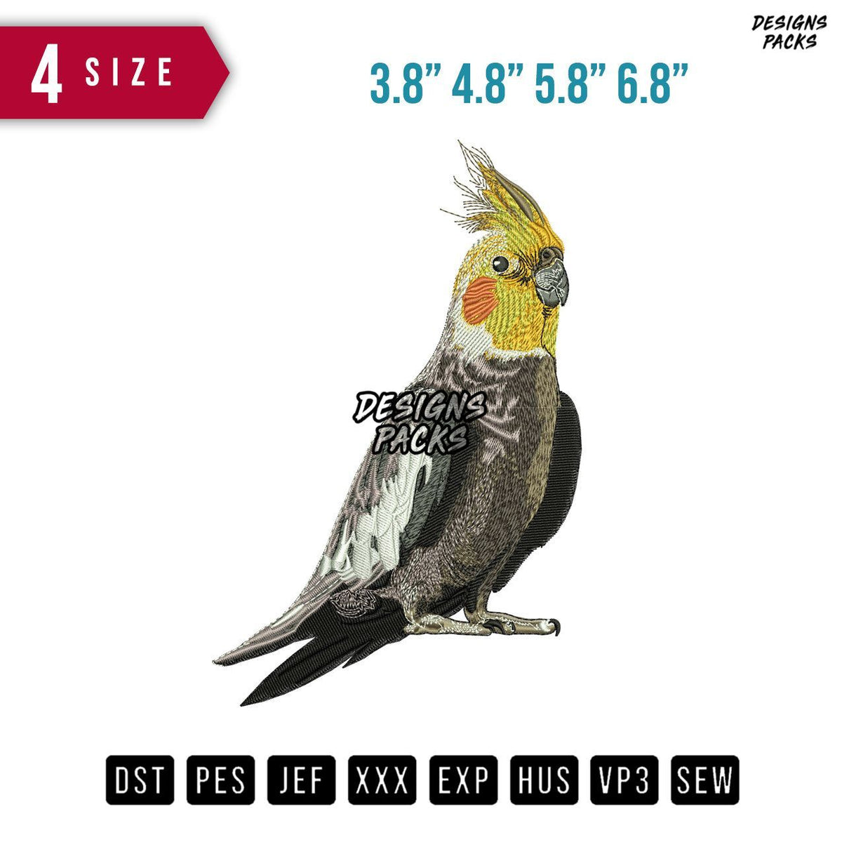 Cockatiel Bird B Embroidery Design