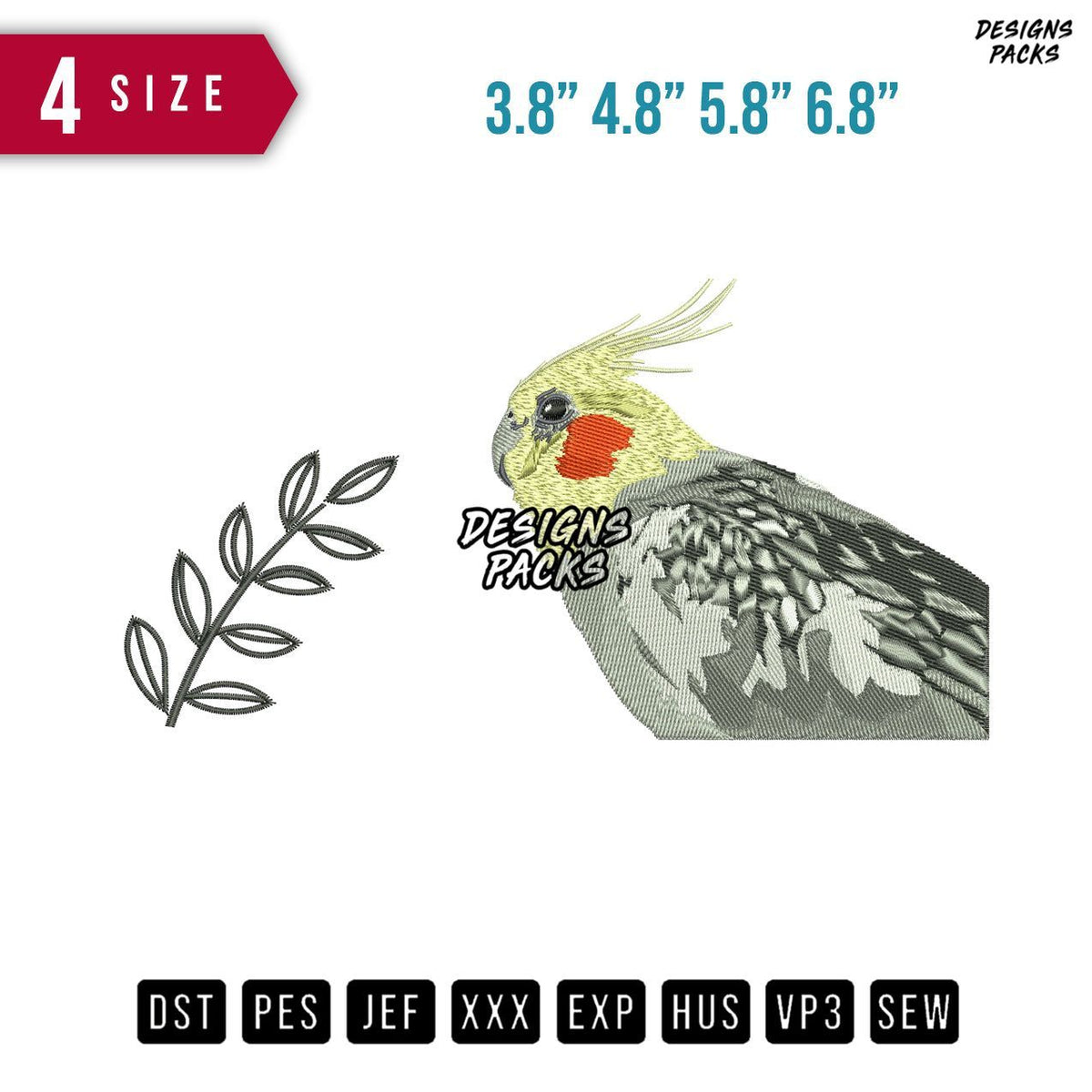 Cockatiel Bird Embroidery Design