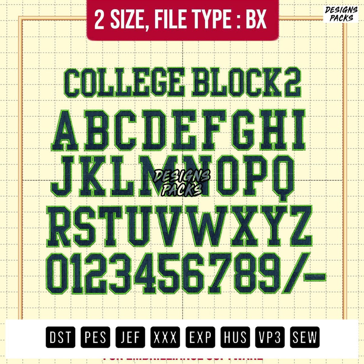 College Block 2Font Embroidery Design