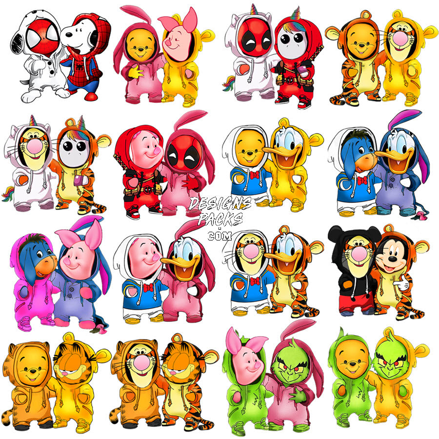 50 Halloween Cartoon Winnie Costume Duo Designs Bundle PNG