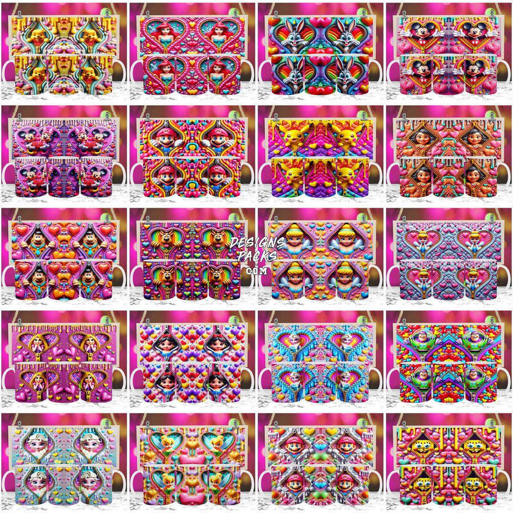 Vibrant Disney & cartoon character apron designs, print-ready for DTF/DTG, embroidery, tumbler wraps