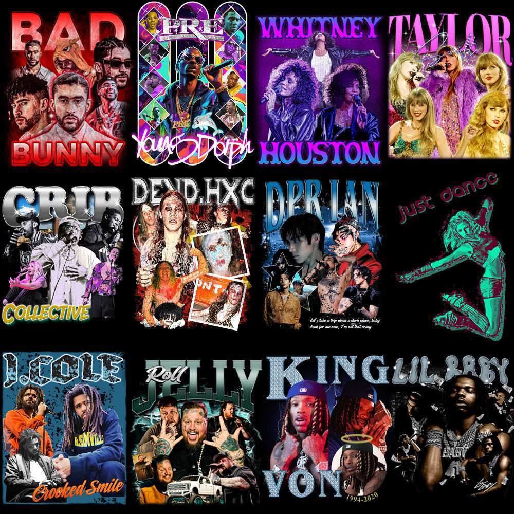 38 Music Mix Pop Rap Kpop Stars Bootleg Designs Bundle PNG