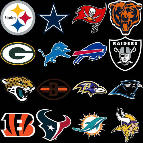 NFL team logos including Steelers, Cowboys, and Bears for DTF/DTG print designs