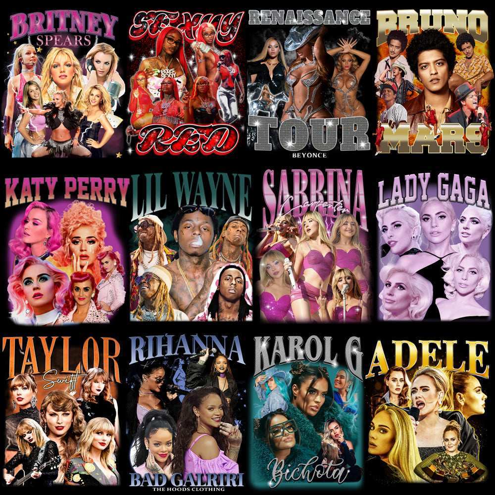 54 Music POP HIP-HOP Artists Pack Bootleg Designs Bundle PNG