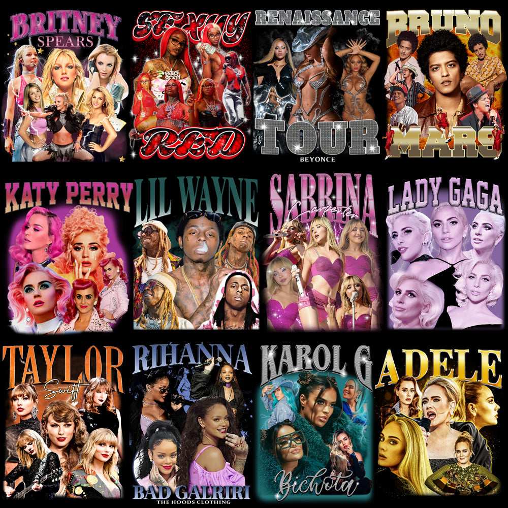 54 Music POP HIP-HOP Artists Pack Bootleg Designs Bundle PNG