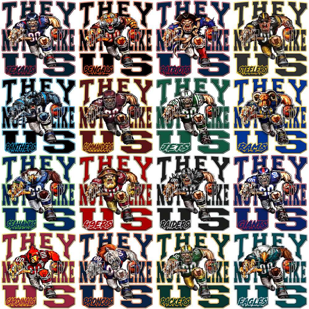 32 Football Teams Not Like Us Mascots Run Designs Bundle PNG