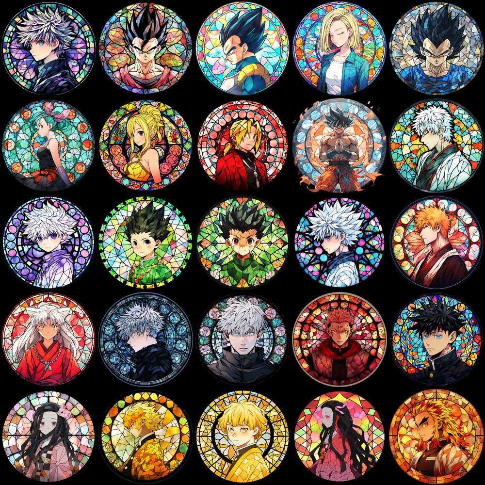 99 Stained Glass Popular Anime Heroes Designs Bundle PNG