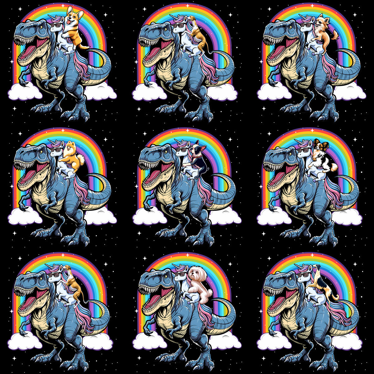 35 Funny Dogs Riding Unicorn Rex Designs Bundle PNG