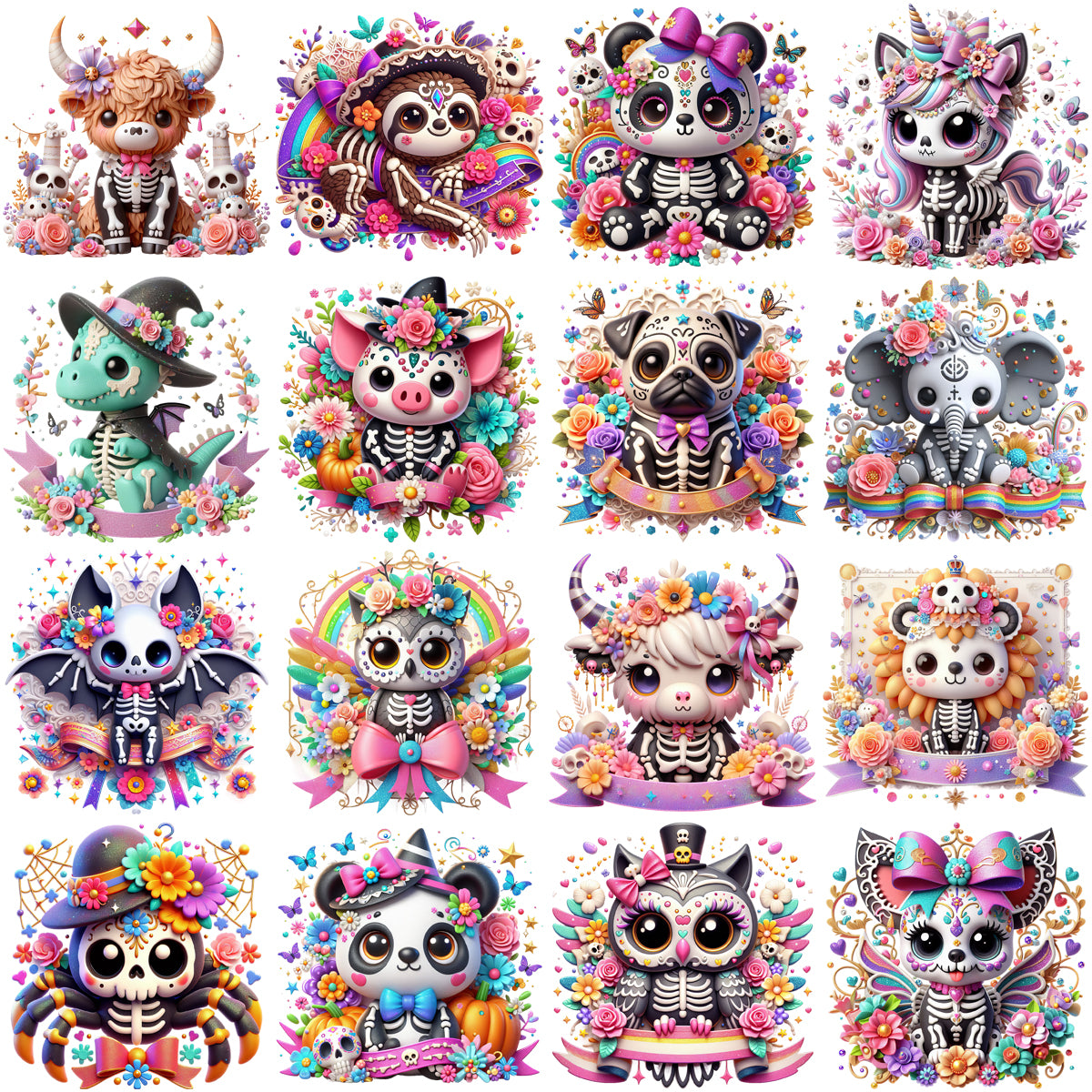 50 Spooky Halloween Animals Cute Designs Bundle PNG