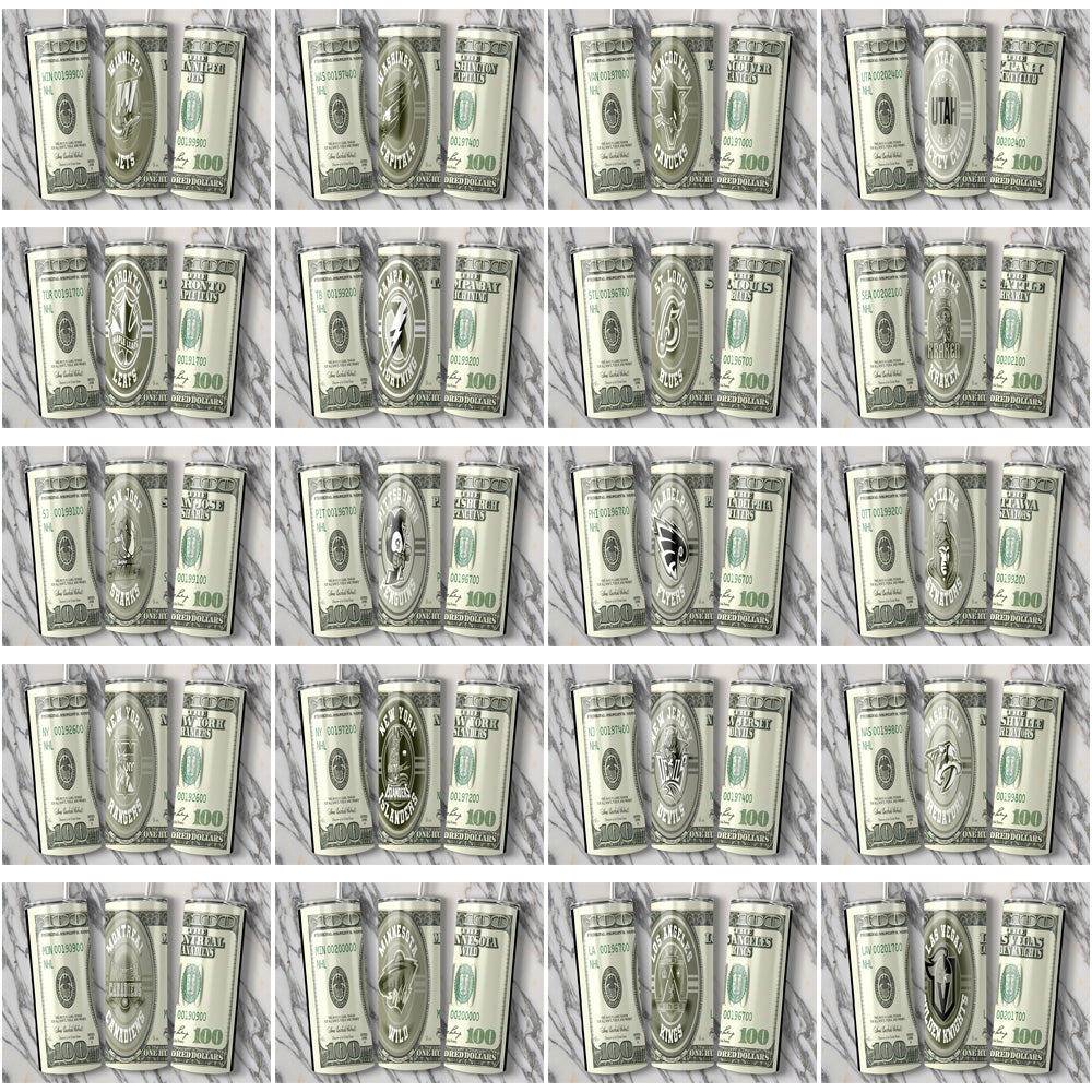 32 Ice Hockey Teams 100 Dollar Bill Tumbler Wrap Bundle JPG