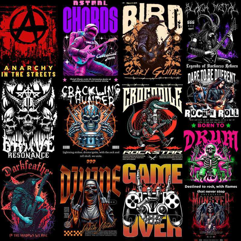 48 Rock Streetwear Brand Designs Bundle PNG + PDF