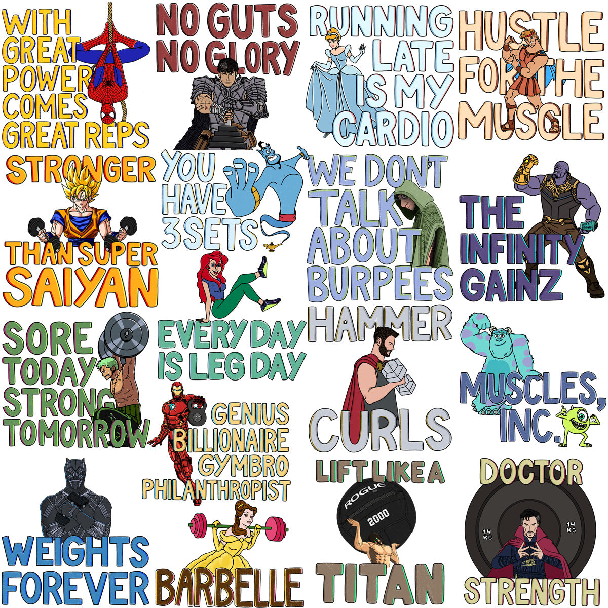 48 GYM Fitness Quote Popculture Designs Bundle PNG