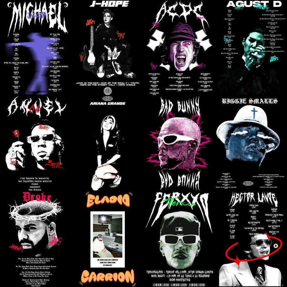 24 Music Artists Streetwear V1 Designs Bundle PNG + PSD
