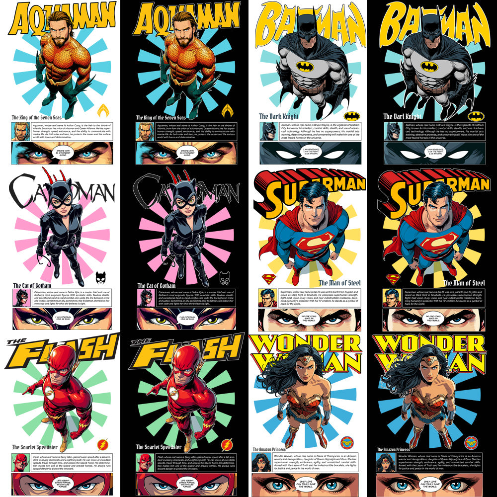 11 Comics DC Super Heroes Streetwear BLACK/WHITE Designs Bundle PNG