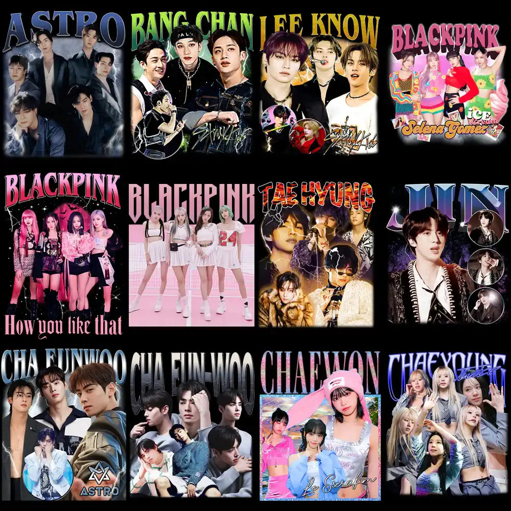 K-pop group and idol designs for DTF, DTG, embroidery – print-ready PNG, SVG, PES bundles