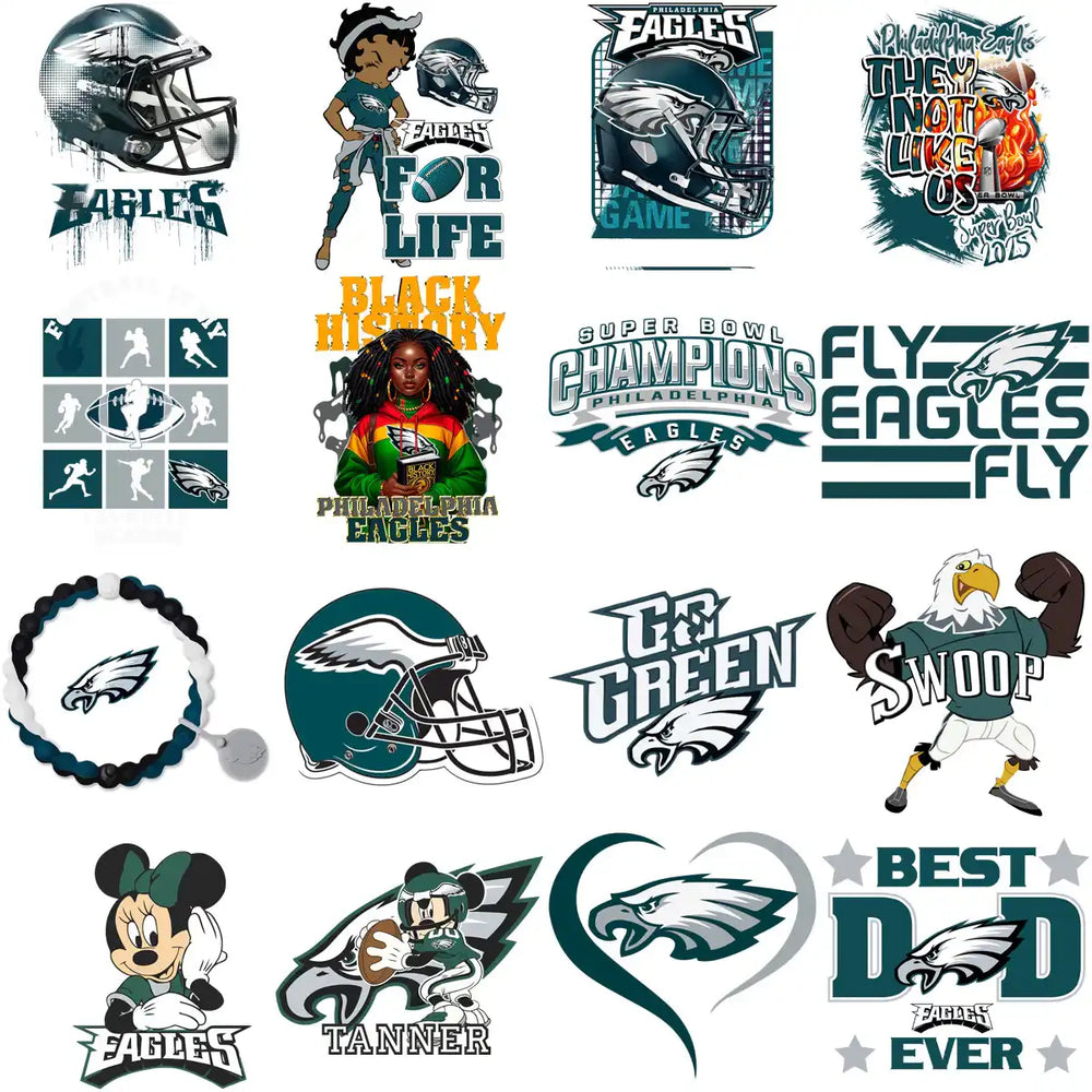 Philadelphia Eagles fan designs: helmets, logos, Super Bowl champs, Black History, Disney collabs, print-ready PNG SVG