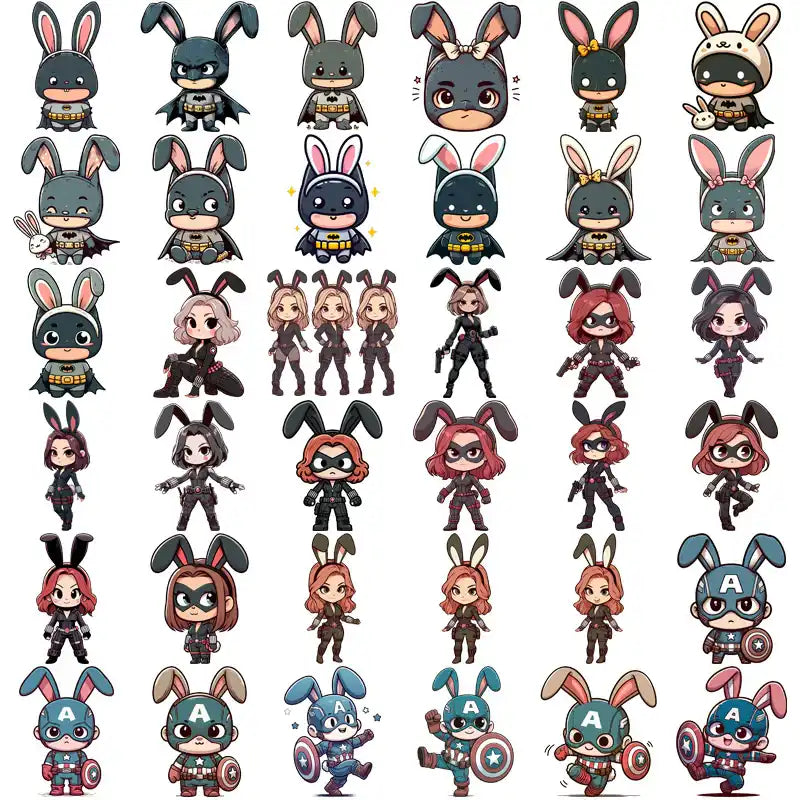 Cute bunny superhero designs for DTF, DTG, embroidery & tumbler wraps — print-ready PNG, SVG, PES