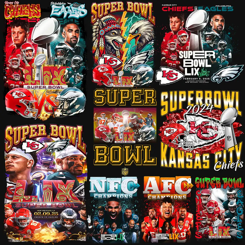 Super Bowl LIX Kansas City Chiefs vs Philadelphia Eagles t-shirt designs, print-ready PNG SVG