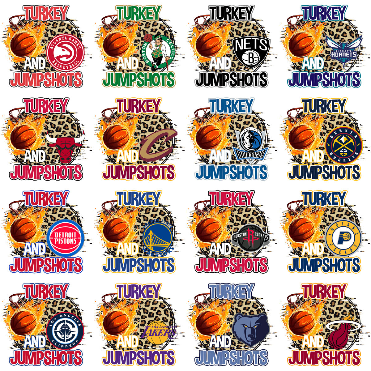 30 Basketball Thanksgiving Turkey Teams Designs Bundle PNG