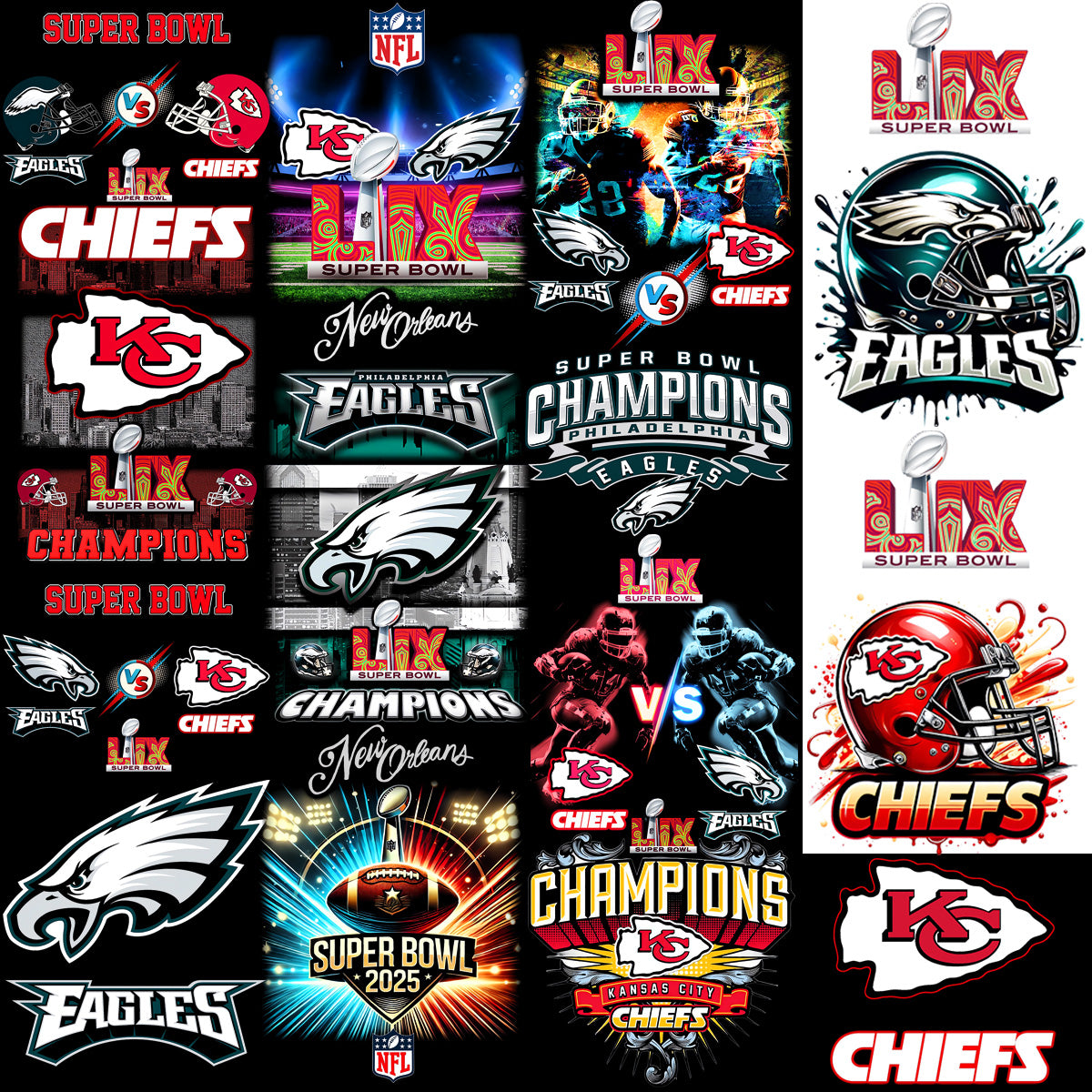 15 Super Bowl 2025 Football Champions Halftone Designs Bundle PNG