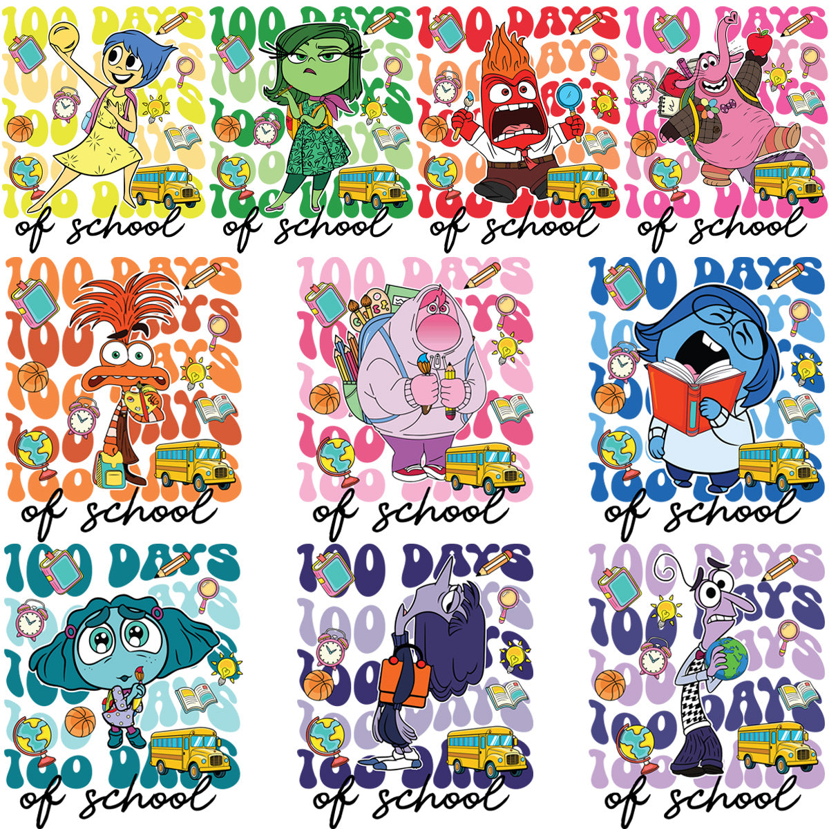 10 Inside Out Cartoon 100 Days Of Schools Designs Bundle PNG