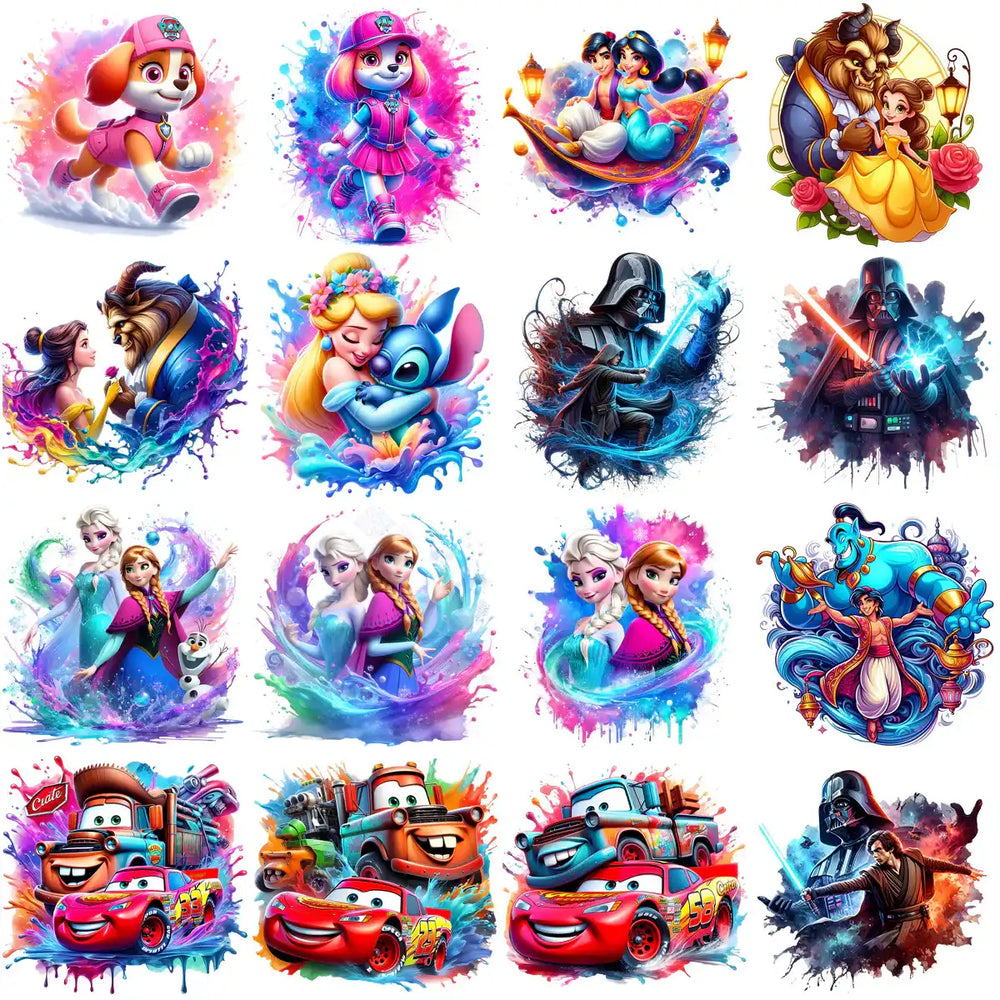 Vibrant Disney & Pixar character designs for DTF, DTG, embroidery & tumbler wraps — print-ready PNG, SVG, PES