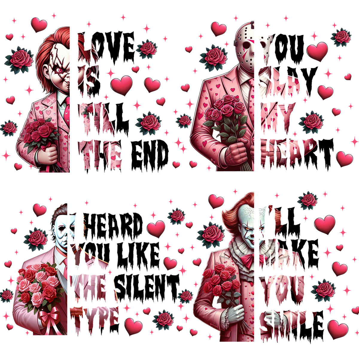 4 Valentine Flowers Slashers Designs Bundle PNG