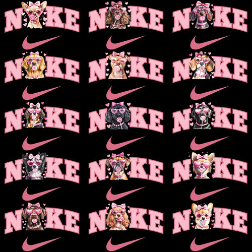 Cute dogs with pink heart glasses and lollipops, Nike logo design bundle for DTG/DTF printing