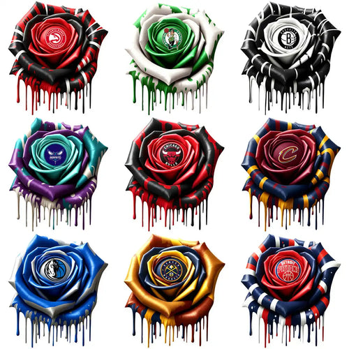 NBA team logo roses with dripping paint effect, perfect for DTF/DTG and embroidery designs.