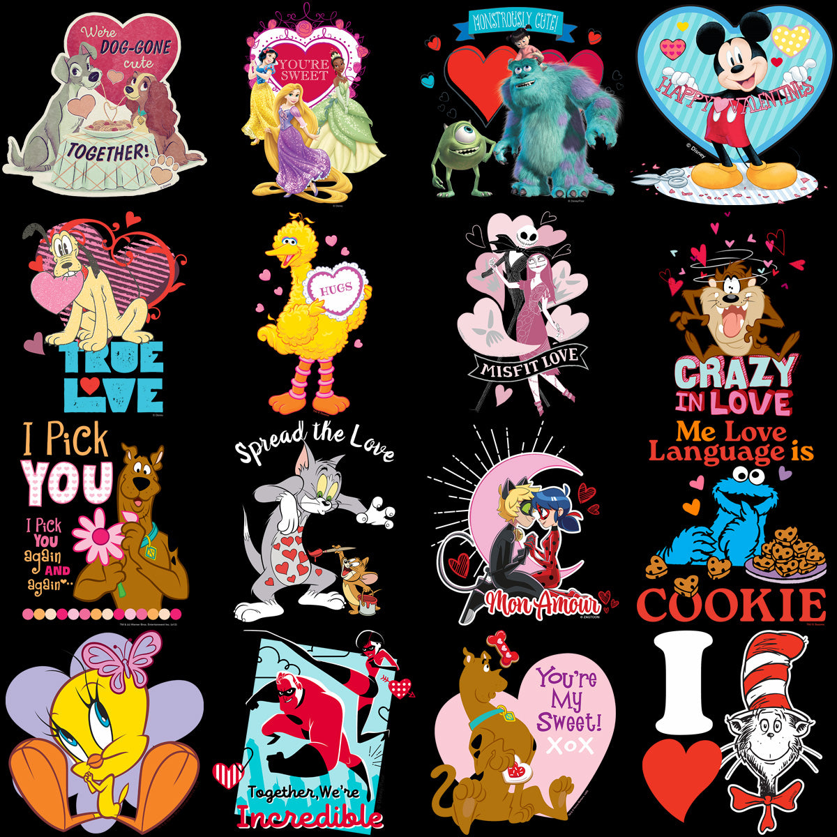 81 Mixed Cartoons Valentine Day Designs Bundle PNG