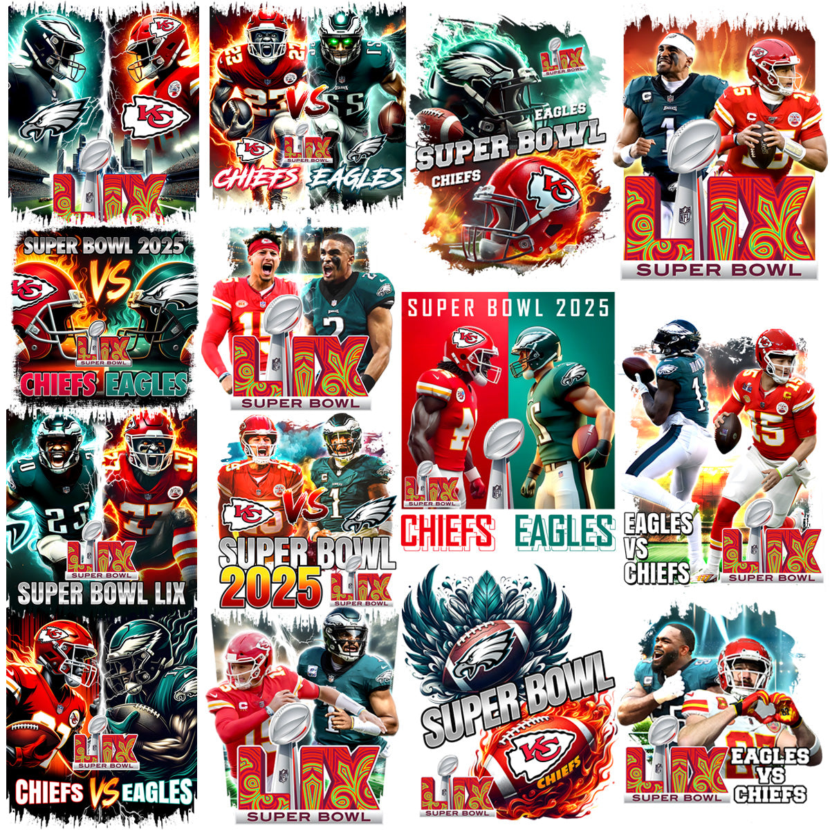 14 Super Bowl Chiefs Vs Eagles 2025 Football Designs Bundle PNG