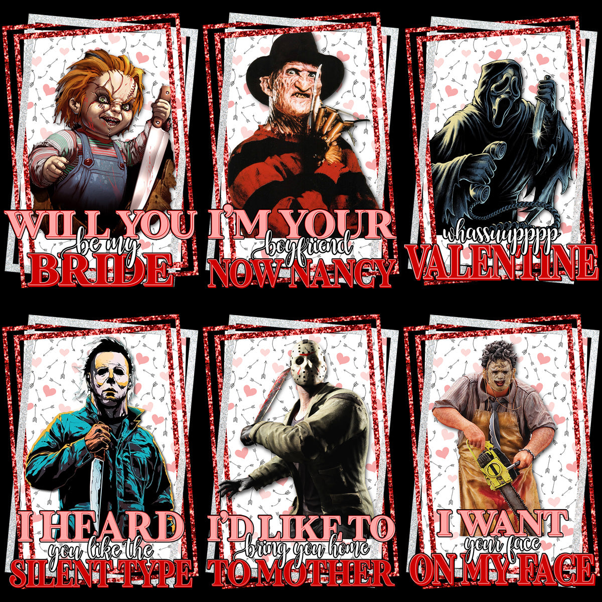 6 Horror Valentine Slashers Designs Bundle PNG