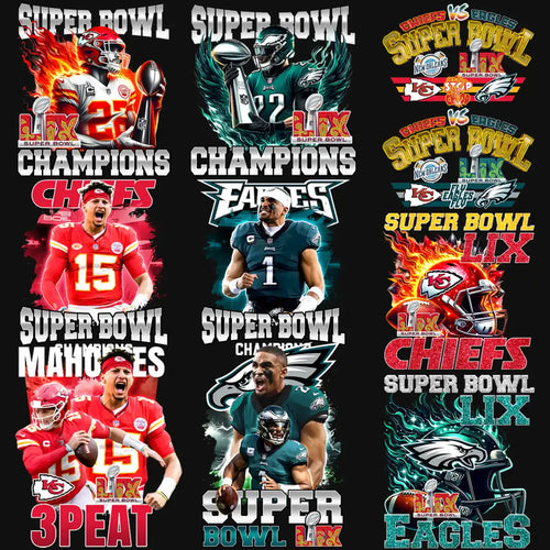 Super Bowl LIX Champions Chiefs vs Eagles t-shirt designs, print-ready PNG SVG for DTF DTG