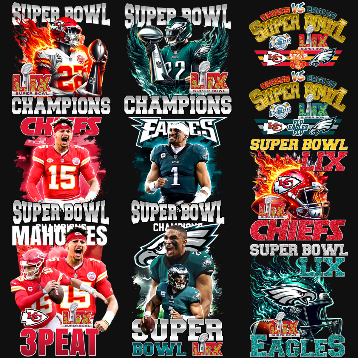 22 Super Bowl 2025 Winner Football Champions Designs Bundle PNG