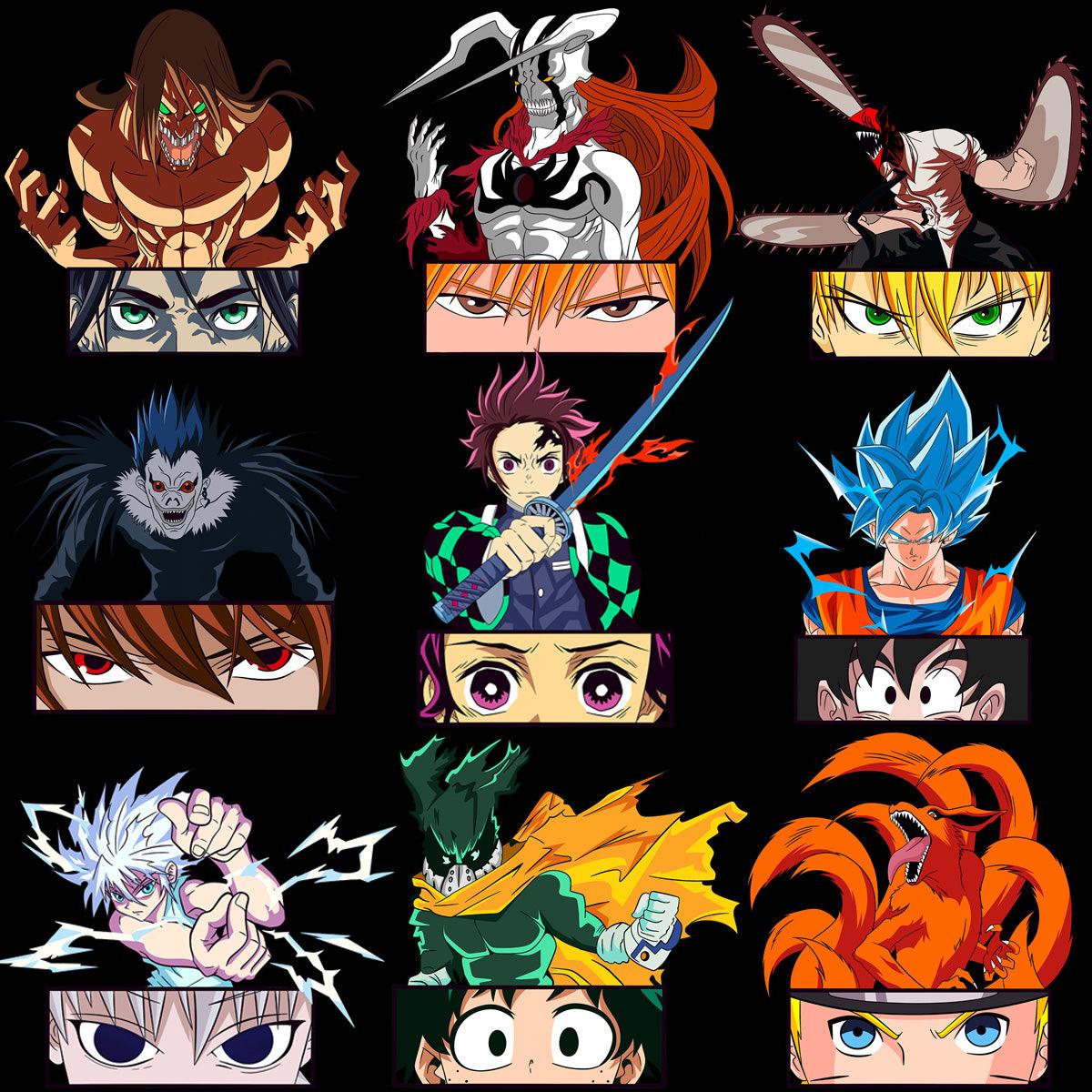 10 Anime Heroes Eyes Badge Designs Bundle PNG