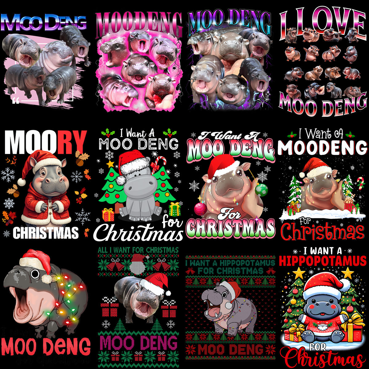 30 MOO DENG Funny Hippo Designs Bundle PNG