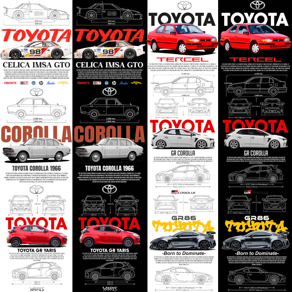 10 Toyota JDM Cars Streetwear Dual Colors Designs Bundle PNG