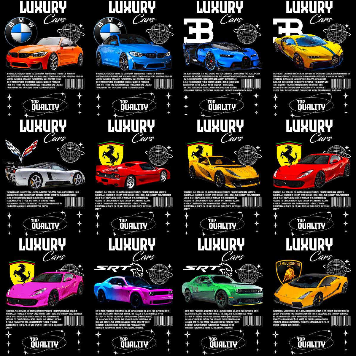 24 Luxury Cars Streetwear Designs Bundle PNG PSD