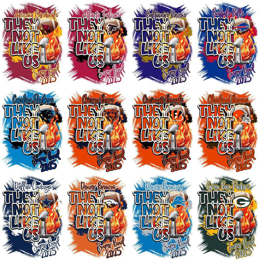 NFL Super Bowl 2015 'They Not Like Us' team designs for DTF, DTG, embroidery, tumbler wraps