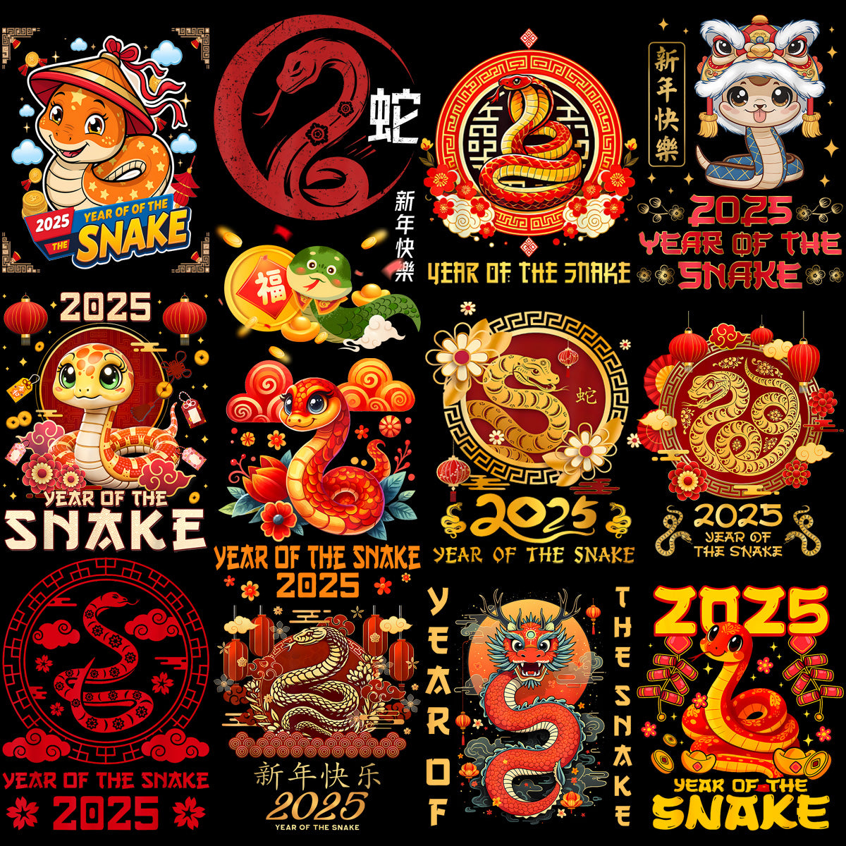 150 Year of The Snake New Year China Designs Bundle PNG