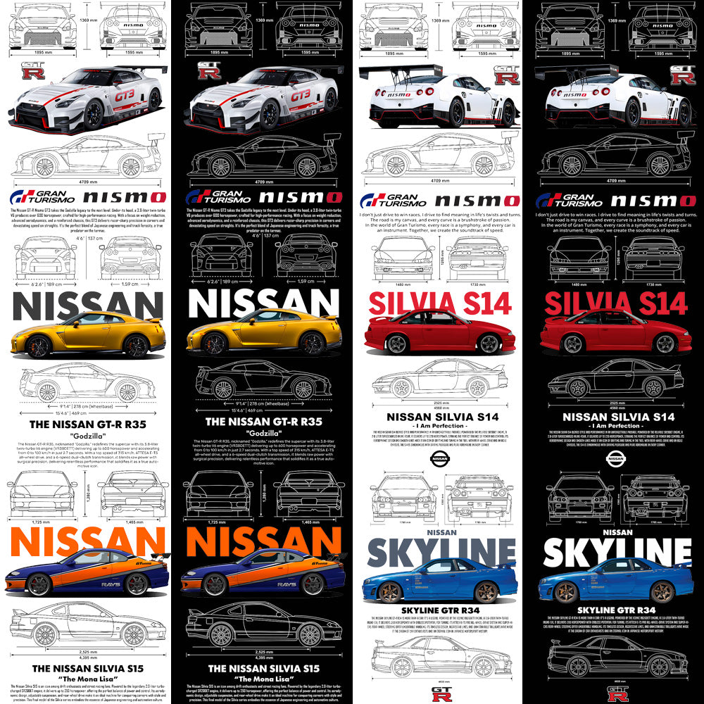 10 Nissan Cars Streetwear Racing Dual Colors Designs Bundle PNG