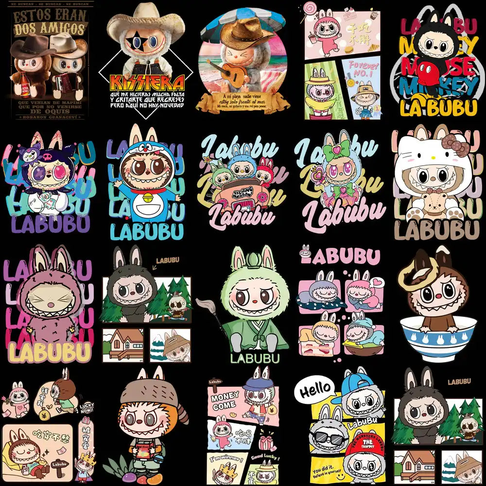Cute Labubu character designs for DTF, DTG, embroidery & tumbler wraps — print-ready PNG, SVG, PES