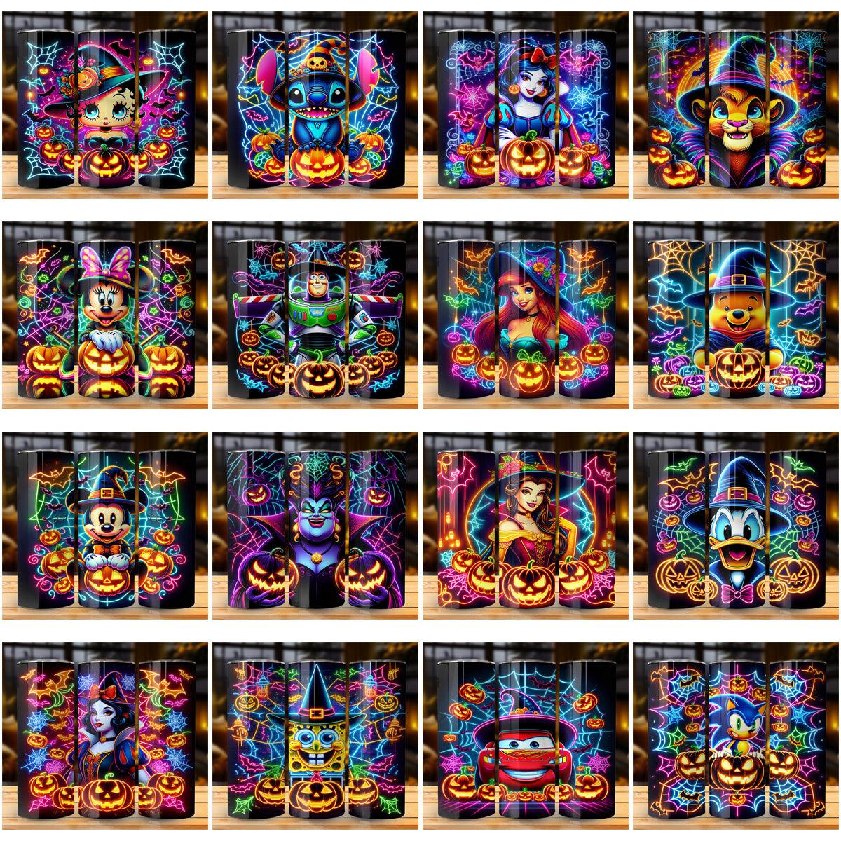 55 Halloween Neon Cartoons Tumbler Wrap Bundle JPG